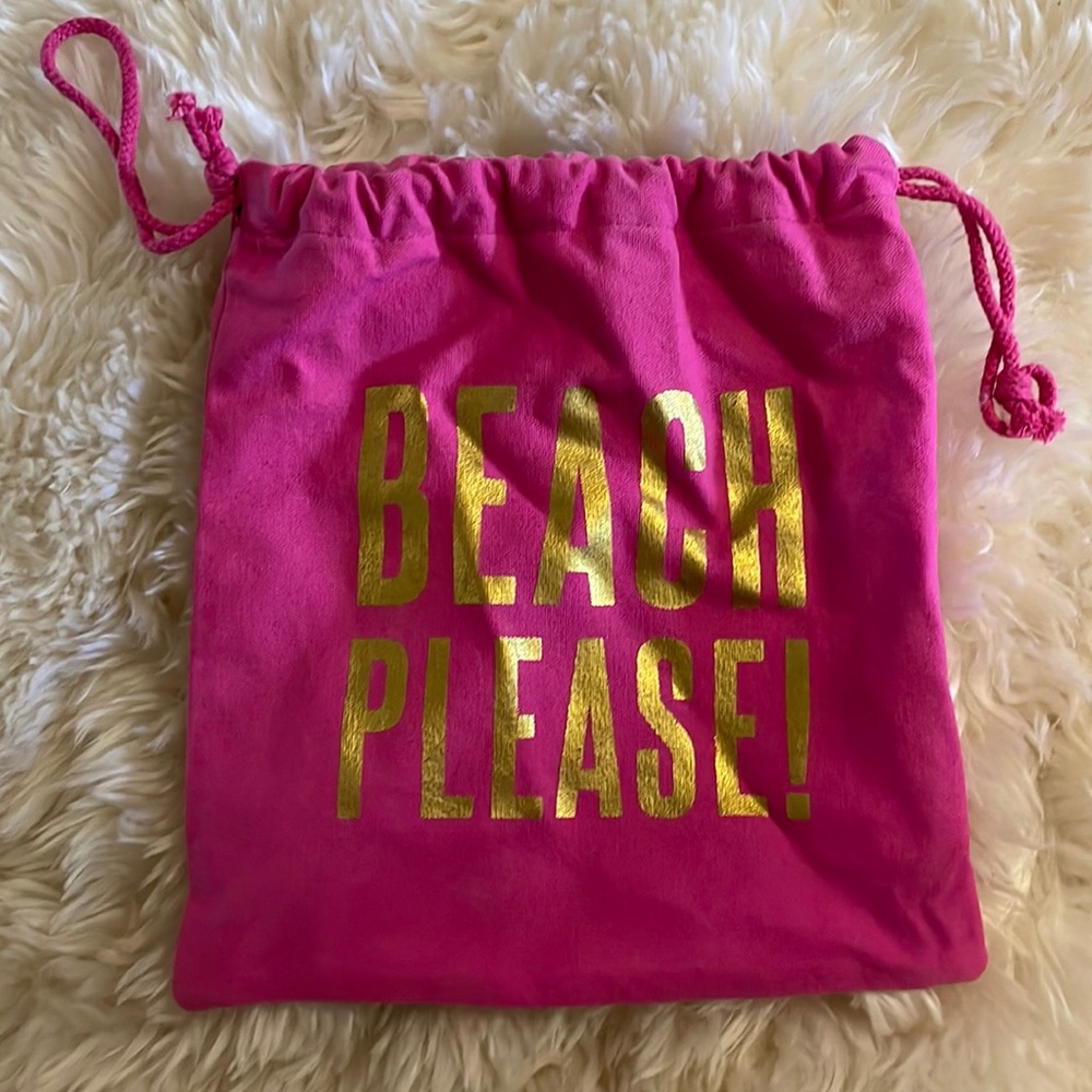 “Beach Please” lined cinched bag